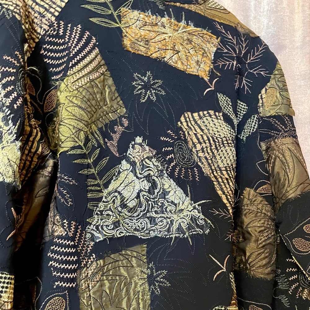 Vintage 90s Chico's Silk Patchwork Botanical Zip Up Bomber Jacket Size 2 - Picture 4 of 6